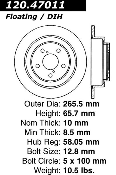 Centric Premium Rear Pair Brake Rotors 1995-1999 Subaru LEGACY [Rear Disc Brakes;]- 120.47011 - (1999 1998 1997 1996 1995)