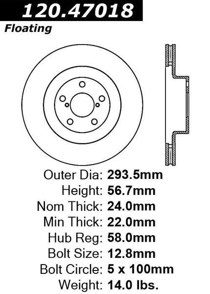 Centric Premium Front Pair Brake Rotors 2003-2008 Subaru IMPREZA WRX - 120.47018 - (2008 2007 2006 2005 2004 2003)