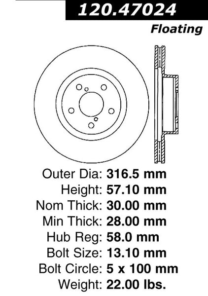 Centric Premium Front Pair Brake Rotors 2007-2007 Subaru LEGACY GT SPEC.B - 120.47024 - (2007)