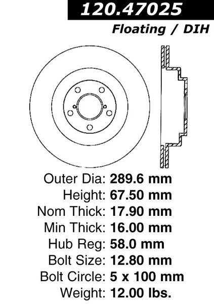 Centric Premium Rear Pair Brake Rotors 2008-2009 Subaru LEGACY 3.0 R LIMITED - 120.47025 - (2009 2008)