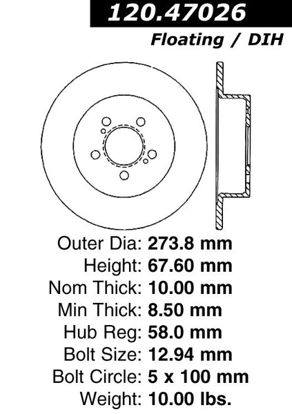 Centric Premium Rear Pair Brake Rotors 2005-2005 Subaru LEGACY LIMITED - 120.47026 - (2005)