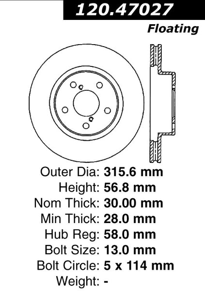 Centric Premium Front Pair Brake Rotors 2015-2015 Subaru WRX - 120.47027 - (2015)