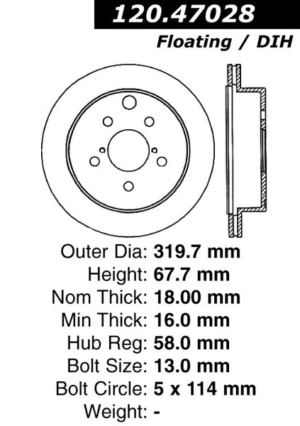 Centric Premium Rear Pair Brake Rotors 2008-2014 Subaru TRIBECA - 120.47028 - (2014 2013 2012 2011 2010 2009 2008)