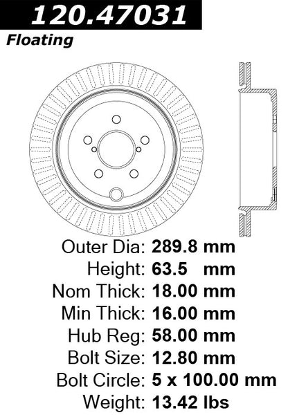 Centric Premium Rear Pair Brake Rotors 2010-2012 Subaru LEGACY 2.5GT - 120.47031 - (2012 2011 2010)