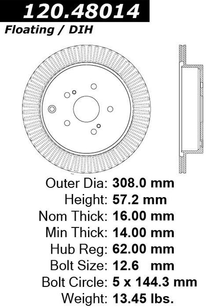 Centric Premium Rear Pair Brake Rotors 2009-2013 Suzuki GRAND VITARA - 120.48014 - (2013 2012 2011 2010 2009)