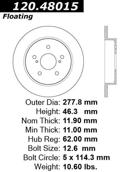 Centric Premium Rear Pair Brake Rotors 2010-2013 Suzuki KIZASHI - 120.48015 - (2013 2012 2011 2010)