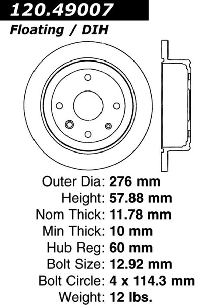 Centric Premium Rear Pair Brake Rotors 2004-2006 Suzuki VERONA - 120.49007 - (2006 2005 2004)