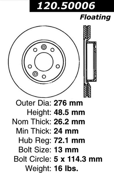 Centric Premium Front Pair Brake Rotors 2003-2003 Kia SEDONA [To 12/03]- 120.50006 - (2003)