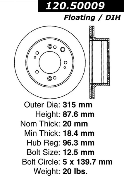 Centric Premium Rear Pair Brake Rotors 2003-2006 Kia SORENTO - 120.50009 - (2006 2005 2004 2003)