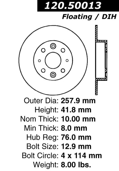 Centric Premium Rear Pair Brake Rotors 2005-2009 Kia SPECTRA5 - 120.50013 - (2009 2008 2007 2006 2005)