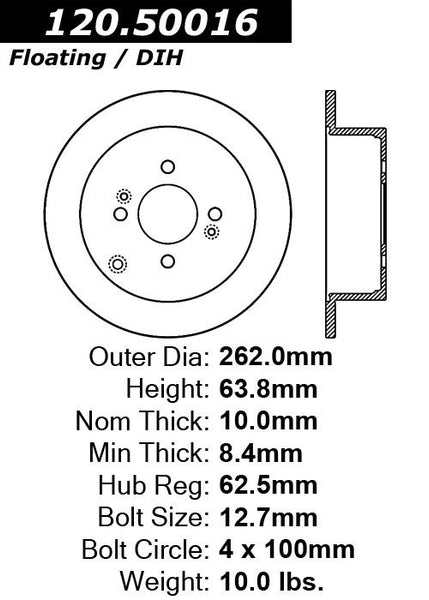 Centric Premium Rear Pair Brake Rotors 2006-2011 Kia RIO [Rear Disc Brakes;]- 120.50016 - (2011 2010 2009 2008 2007 2006)