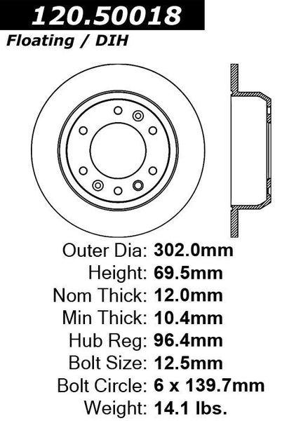 Centric Premium Rear Pair Brake Rotors 2006-2014 Kia SEDONA - 120.50018 - (2014 2013 2012 2011 2010 2009 2008 2007 2006)