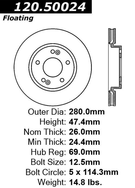 Centric Premium Front Pair Brake Rotors 2010-2011 Kia SOUL L4 2.0 - 120.50024 - (2011 2010)