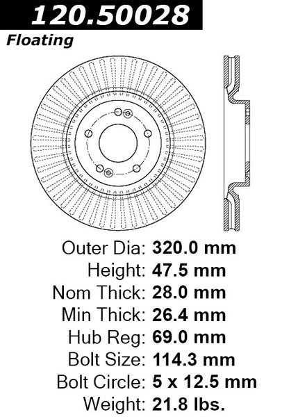 Centric Premium Front Pair Brake Rotors 2016-2016 Hyundai SONATA SPORT 2.0T [17" Wheels]- 120.50028 - (2016)