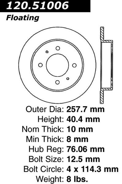 Centric Premium Rear Pair Brake Rotors 2001-2006 Hyundai ELANTRA [Rear Disc Brakes;]- 120.51006 - (2006 2005 2004 2003 2002 2001)