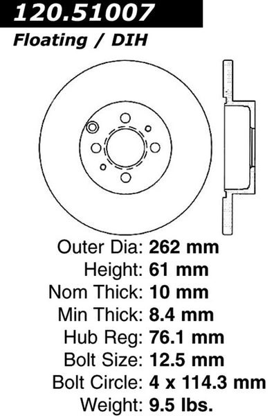 Centric Premium Rear Pair Brake Rotors 2002-2002 Kia OPTIMA [Front 7/02]- 120.51007 - (2002)