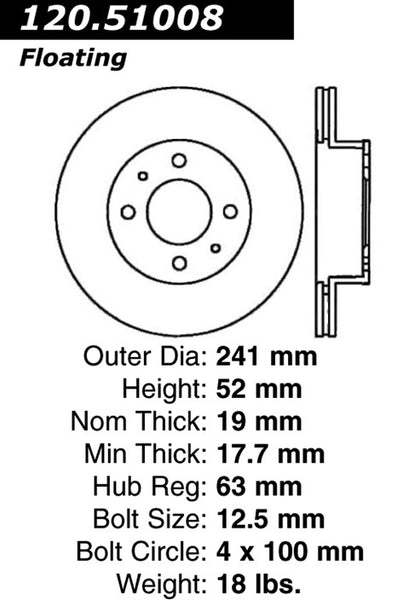 Centric Premium Front Pair Brake Rotors 2000-2002 Hyundai ACCENT - 120.51008 - (2002 2001 2000)