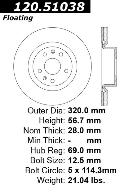 Centric Premium Front Pair Brake Rotors 2010-2014 Hyundai GENESIS COUPE 2.0T - 120.51038 - (2014 2013 2012 2011 2010)