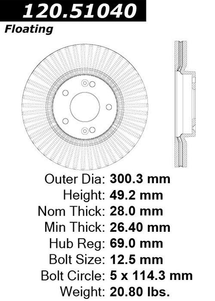 Centric Premium Front Pair Brake Rotors 2011-2013 Kia SORENTO - 120.51040 - (2013 2012 2011)