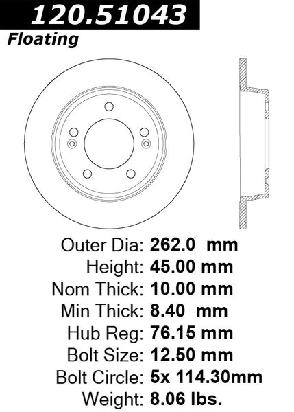 Centric Premium Rear Pair Brake Rotors 2013-2014 Hyundai ELANTRA COUPE - 120.51043 - (2014 2013)