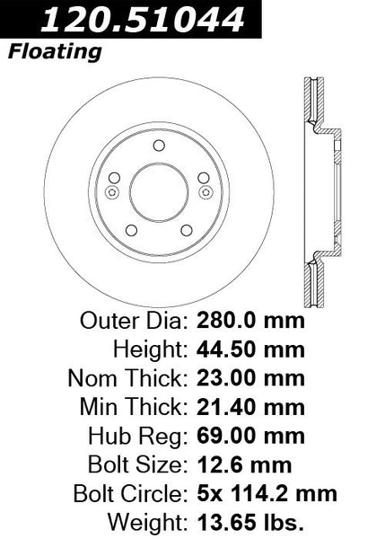 Centric Premium Front Pair Brake Rotors 2013-2016 Hyundai VELOSTER BASE - 120.51044 - (2016 2015 2014 2013)