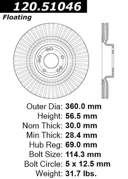 Centric Premium Front Pair Brake Rotors 2015-2016 Kia K900 - 120.51046 - (2016 2015)