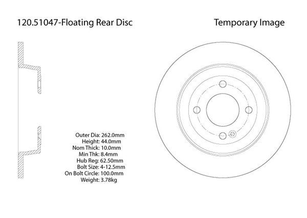 Centric Premium Rear Pair Brake Rotors 2012-2016 Kia RIO - 120.51047 - (2016 2015 2014 2013 2012)