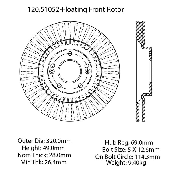 Centric Premium Front Pair Brake Rotors 2014-2014 Kia SORENTO - 120.51052 - (2014)