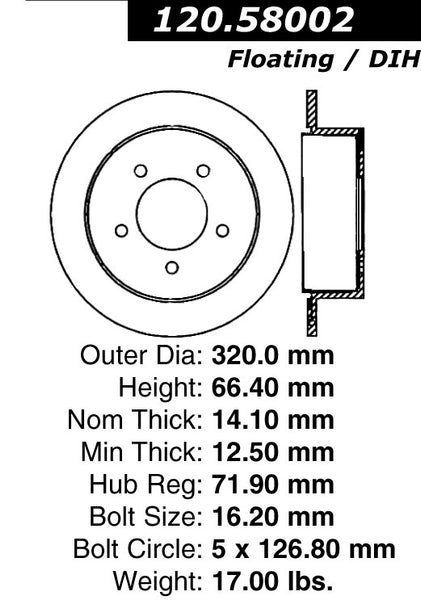 Centric Premium Rear Pair Brake Rotors 2006-2010 Jeep GRAND CHEROKEE LAREDO - 120.58002 - (2010 2009 2008 2007 2006)