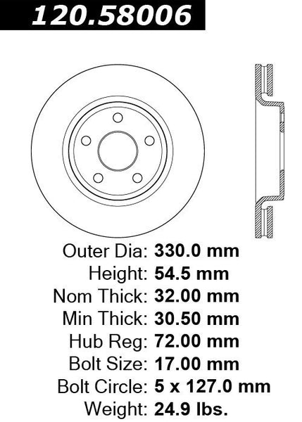 Centric Premium Front Pair Brake Rotors 2014-2015 Jeep GRAND CHEROKEE SUMMIT [330mm Front Disc]- 120.58006 - (2015 2014)