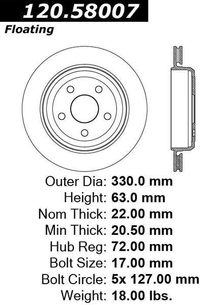 Centric Premium Rear Pair Brake Rotors 2013-2015 Jeep GRAND CHEROKEE SRT [350mm Front Disc]- 120.58007 - (2015 2014 2013)