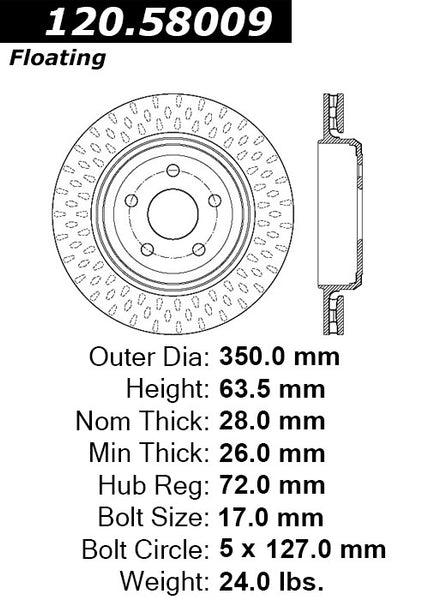 Centric Premium Rear Pair Brake Rotors 2012-2015 Jeep GRAND CHEROKEE SRT8 [380mm Front Disc]- 120.58009 - (2015 2014 2013 2012)