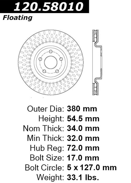 Centric Premium Front Pair Brake Rotors 2012-2015 Jeep GRAND CHEROKEE SRT8 [380mm Front Disc]- 120.58010 - (2015 2014 2013 2012)