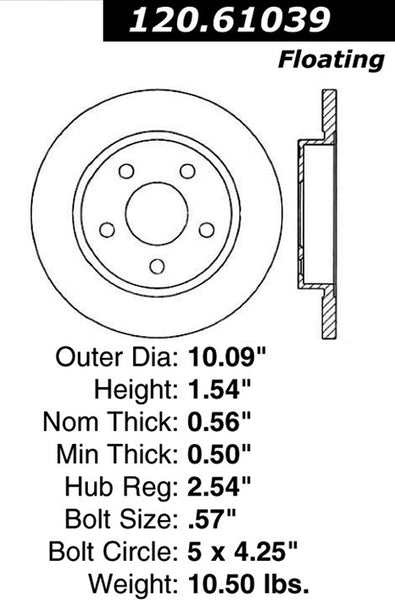 Centric Premium Rear Pair Brake Rotors 1993-2005 Mercury SABLE [Rear Disc Brakes;]- 120.61039 - (2005 2004 2003 2002 2001 2000 1999 1998 1997 1996 1995 1994 1993)