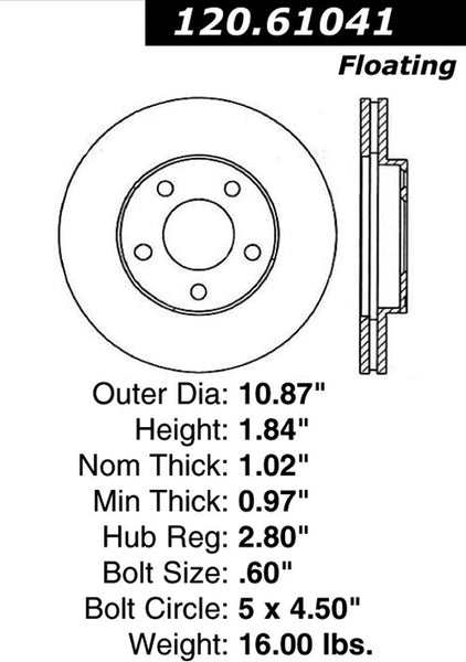 Centric Premium Front Pair Brake Rotors 2002-2002 Ford MUSTANG - 120.61041 - (2002)