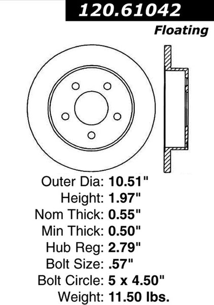 Centric Premium Rear Pair Brake Rotors 1994-2004 Ford MUSTANG BASE - 120.61042 - (2004 2003 2002 2001 2000 1999 1998 1997 1996 1995 1994)