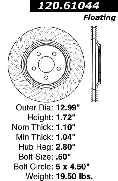 Centric Premium Front Pair Brake Rotors 2001-2001 Ford MUSTANG GT BULLITT - 120.61044 - (2001)