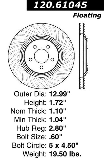 Centric Premium Front Pair Brake Rotors 2001-2001 Ford MUSTANG GT BULLITT - 120.61045 - (2001)