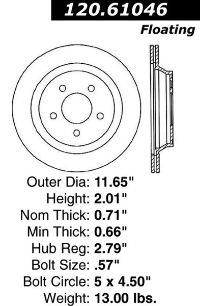 Centric Premium Rear Pair Brake Rotors 1997-1997 Ford MUSTANG SVT COBRA - 120.61046 - (1997)