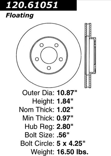 Centric Premium Front Pair Brake Rotors 1993-1994 Lincoln CONTINENTAL - 120.61051 - (1994 1993)