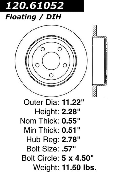 Centric Premium Rear Pair Brake Rotors 1996-2002 Lincoln TOWN CAR [Sedan; Excl Limo]- 120.61052 - (2002 2001 2000 1999 1998 1997 1996)