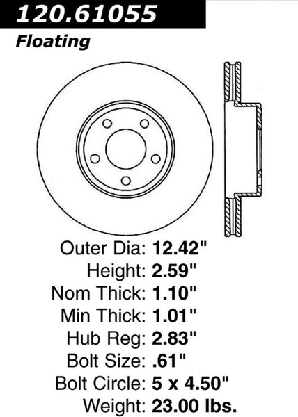 Centric Premium Front Pair Brake Rotors 1998-2002 Lincoln TOWN CAR - 120.61055 - (2002 2001 2000 1999 1998)