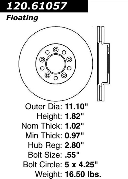 Centric Premium Front Pair Brake Rotors 1999-2003 Ford WINDSTAR - 120.61057 - (2003 2002 2001 2000 1999)