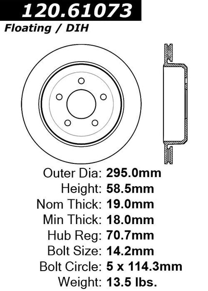 Centric Premium Rear Pair Brake Rotors 2003-2011 Mercury GRAND MARQUIS - 120.61073 - (2011 2010 2009 2008 2007 2006 2005 2004 2003)