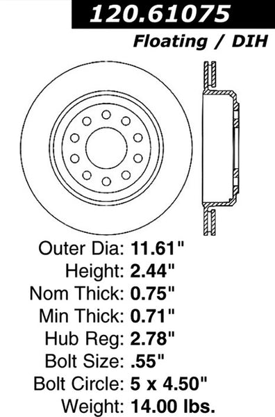 Centric Premium Rear Pair Brake Rotors 2003-2011 Lincoln TOWN CAR [Sedan; Excl Limo]- 120.61075 - (2011 2010 2009 2008 2007 2006 2005 2004 2003)