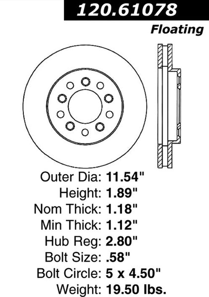 Centric Premium Front Pair Brake Rotors 2004-2007 Mercury MONTEREY - 120.61078 - (2007 2006 2005 2004)