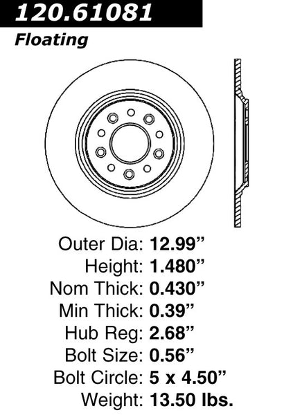 Centric Premium Rear Pair Brake Rotors 2009-2012 Lincoln MKS - 120.61081 - (2012 2011 2010 2009)