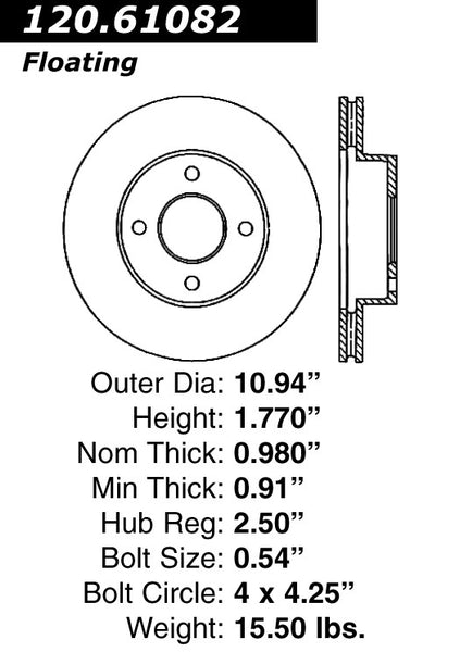 Centric Premium Front Pair Brake Rotors 2005-2007 Ford FOCUS - 120.61082 - (2007 2006 2005)