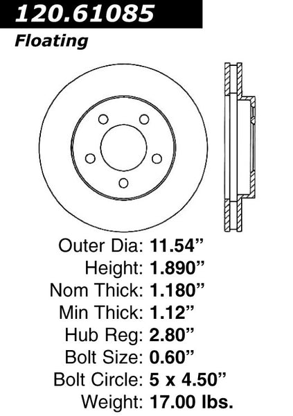 Centric Premium Front Pair Brake Rotors 2007-2010 Ford MUSTANG V6 4.0 - 120.61085 - (2010 2009 2008 2007)