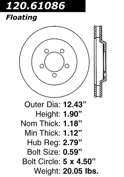 Centric Premium Front Pair Brake Rotors 2008-2009 Ford MUSTANG BULLITT V8 4.6 - 120.61086 - (2009 2008)